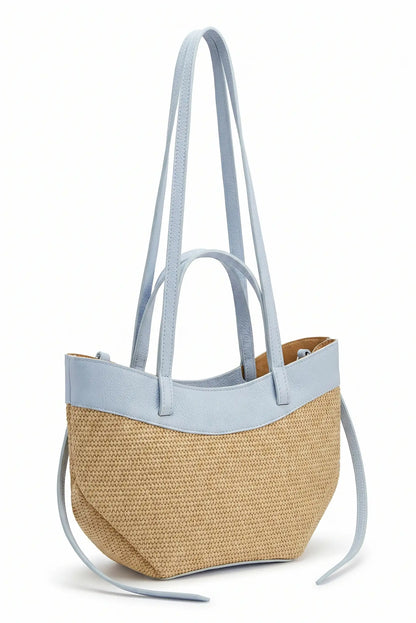 Bolso Mediano de mano y de hombro en rafia y piel bicolor