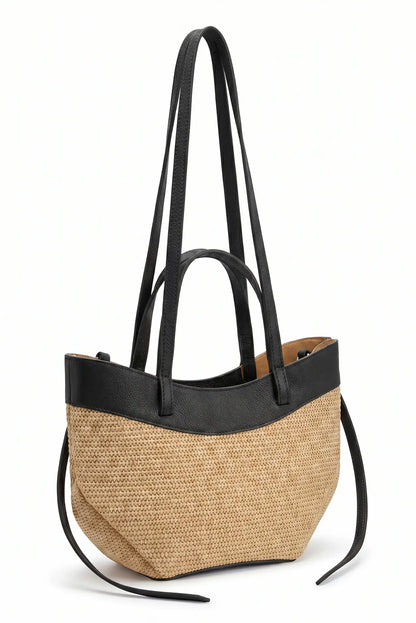 Bolso Mediano de mano y de hombro en rafia y piel bicolor