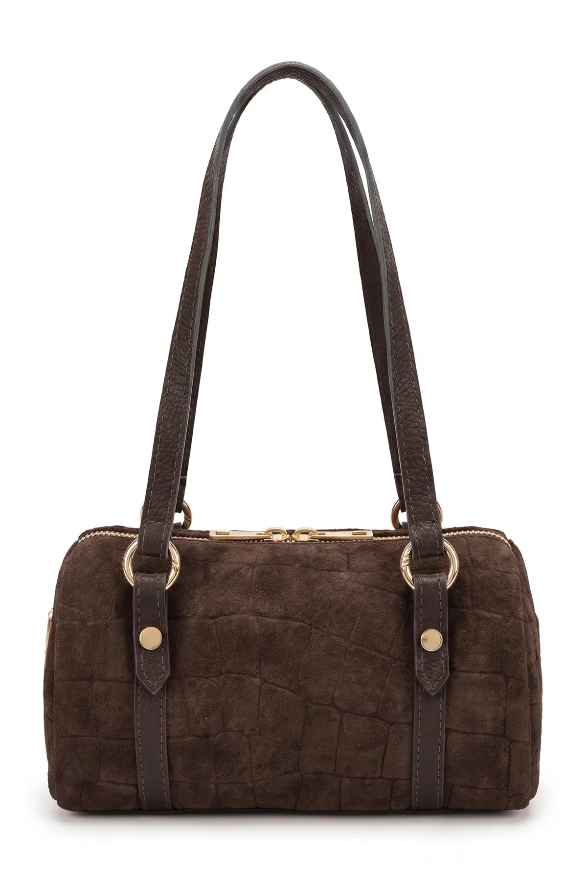 Bolso de mujer marrón chocolate de CHICA del Sur en efecto ante y cocodrilo con asas largas.