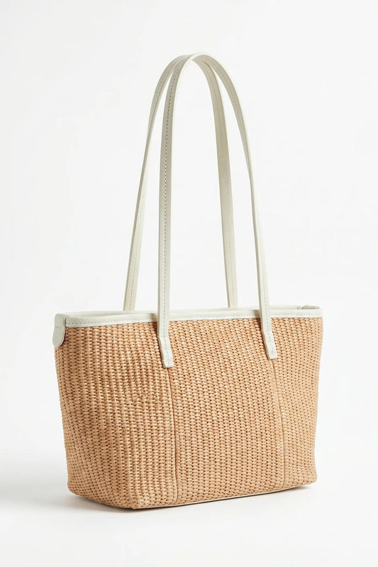Bolso mediano de rafia con piel de Hombro