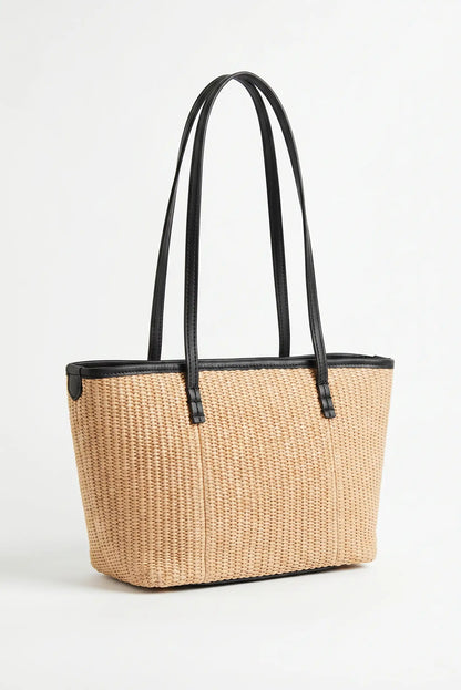 Bolso mediano de rafia con piel de Hombro