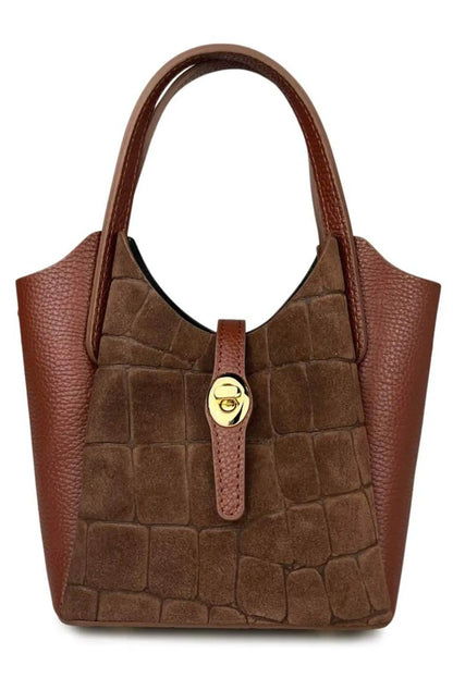 Bolso mini shopper de piel marrón con efecto croco y asa corta de CHICA del Sur