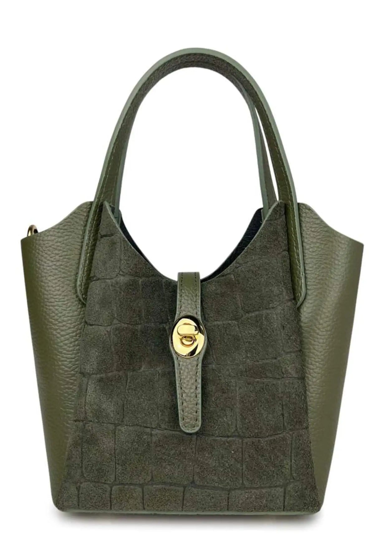 Bolso mini shopper de piel verde con efecto croco y cierre dorado de CHICA del Sur