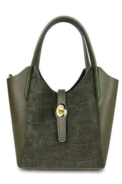 Bolso mini shopper de piel verde con efecto croco y cierre dorado de CHICA del Sur