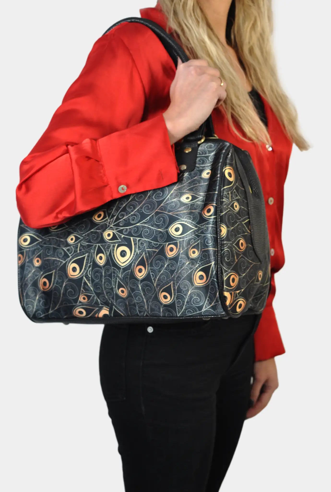 Bolso de mujer estampado de hombro mediano Celia Peacock Golden | CHULA Tulum