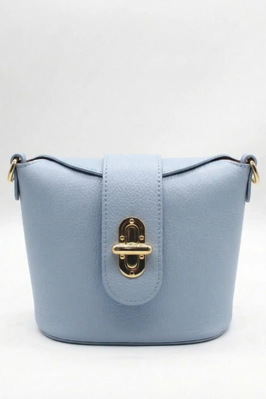 Bolso bandolera mediano azul pastel para mujer, cierre dorado, estilo primavera