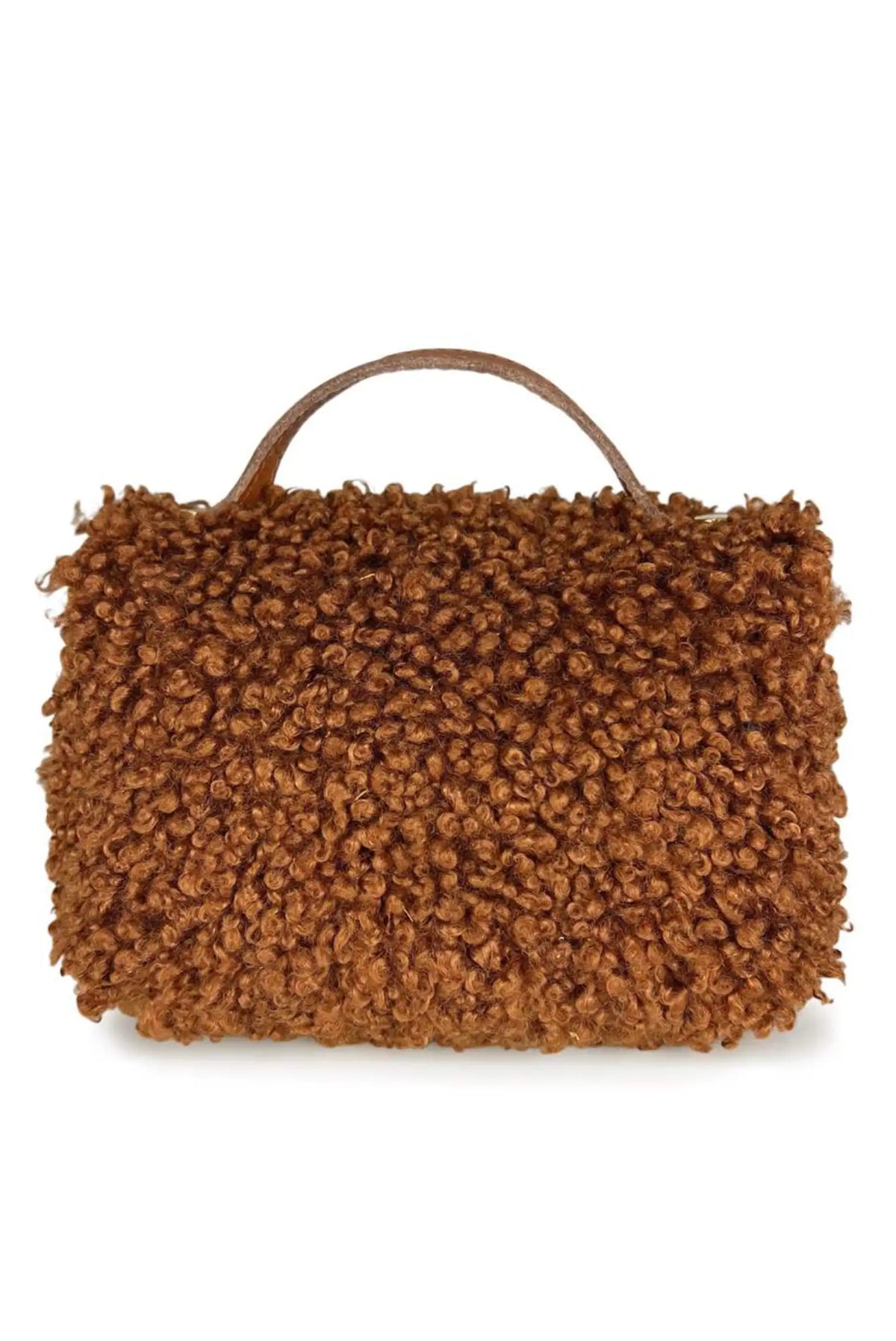 Bolso pequeño de pelo Teddy marrón con asa superior de CHICA del Sur