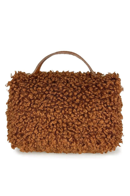 Bolso pequeño de pelo Teddy marrón con asa superior de CHICA del Sur