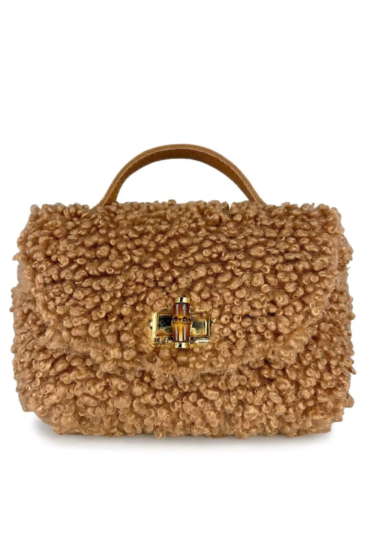 Bolso Teddy marrón camel de CHICA del Sur con cierre de bambú y asa superior