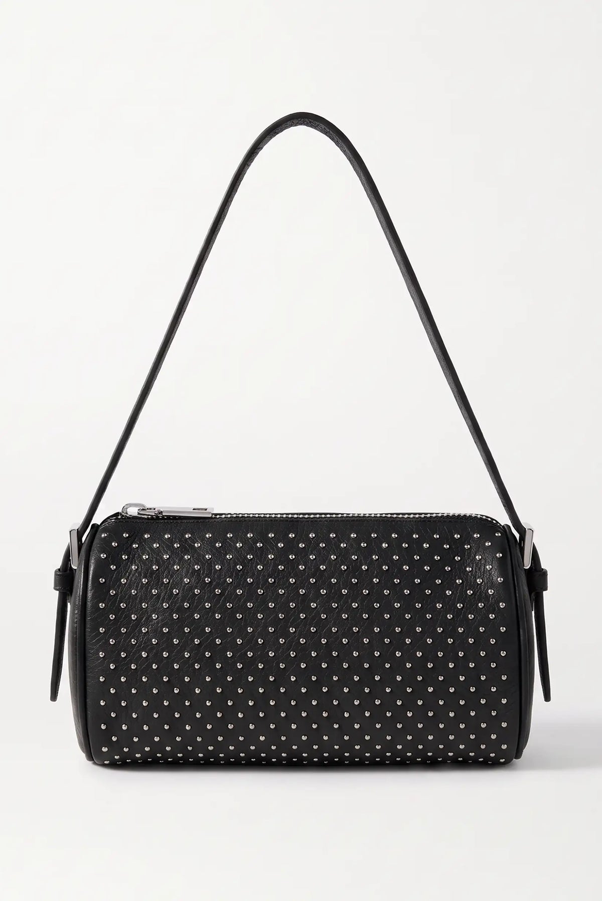 Bolso pequeño de mujer negro de CHICA del Sur con tachuelas metálicas y asa larga.