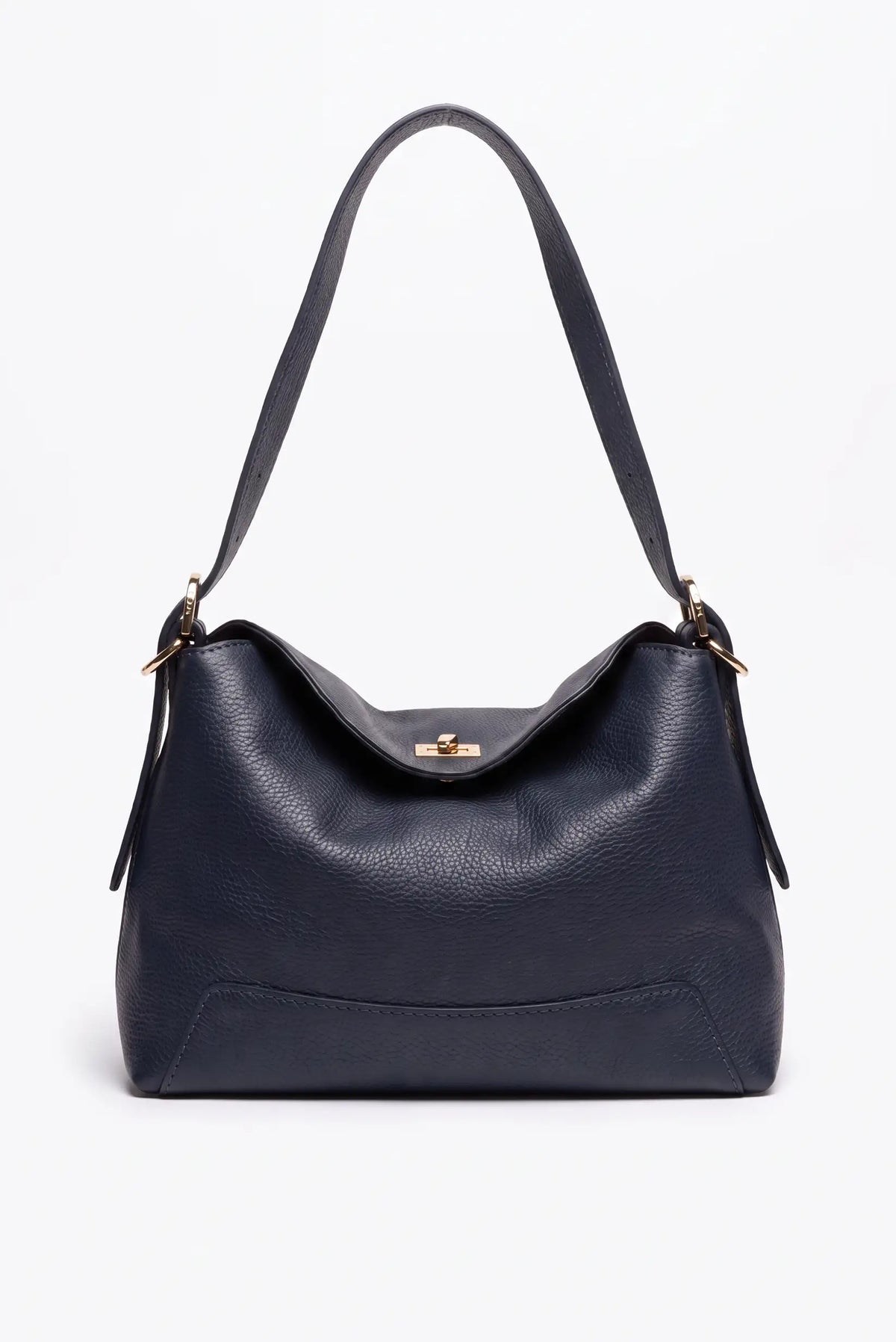 Bolso de piel azul marino de CHICA del Sur con cierre dorado y asa larga