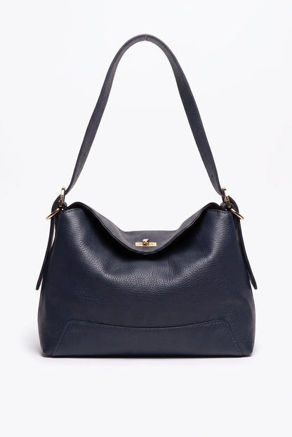 Bolso de piel azul marino de CHICA del Sur con cierre dorado y asa larga
