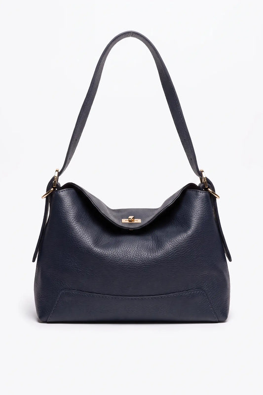 Bolso de piel azul marino de CHICA del Sur con cierre dorado y asa larga
