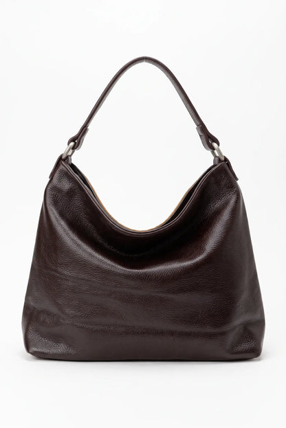 Bolso de mujer CHICA del Sur en cuero marrón chocolate con asa corta y detalles metálicos