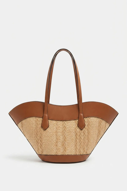 Bolso grande de hombro rafia con piel