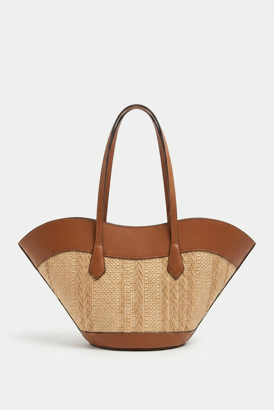 Bolso grande de hombro rafia con piel