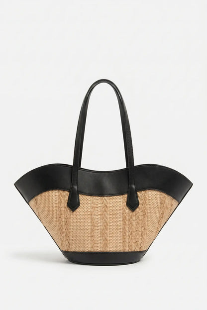 Bolso grande de hombro rafia con piel