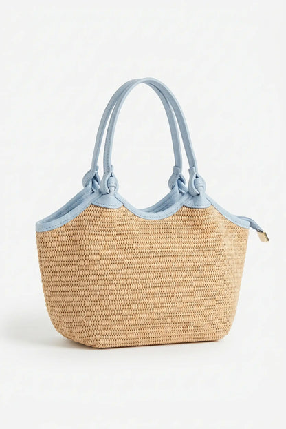 Bolso rafia pequeño de mano y bandolera con detalles en piel