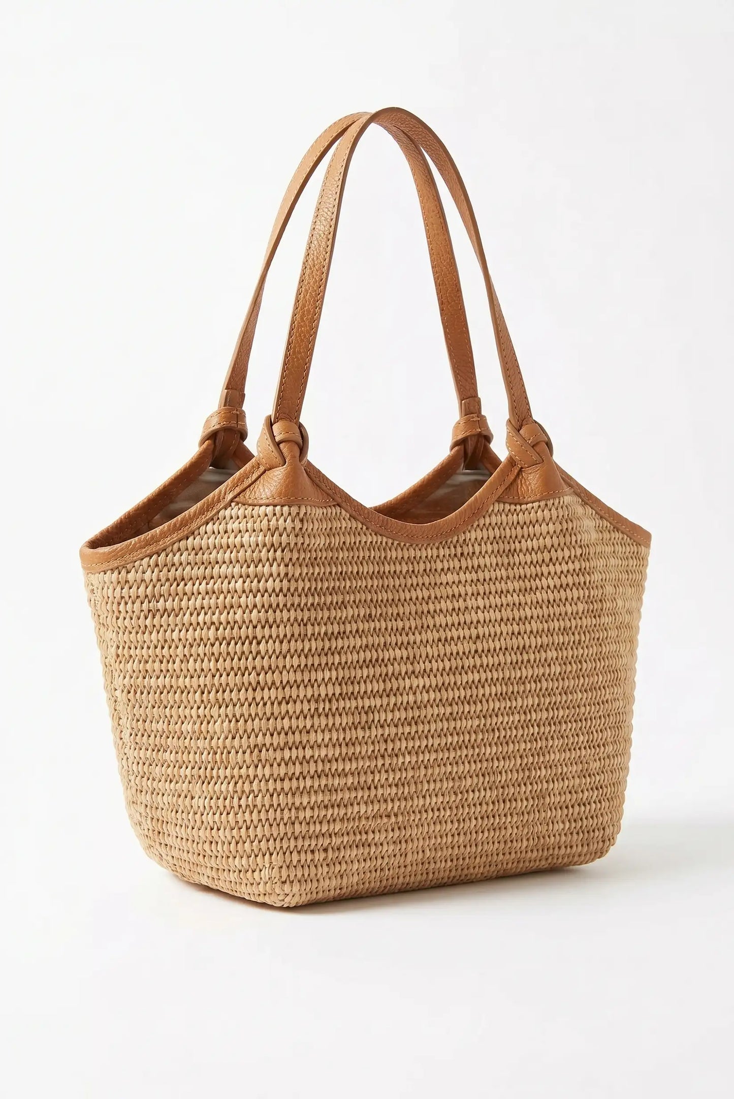 Bolso rafia pequeño de mano y bandolera con detalles en piel