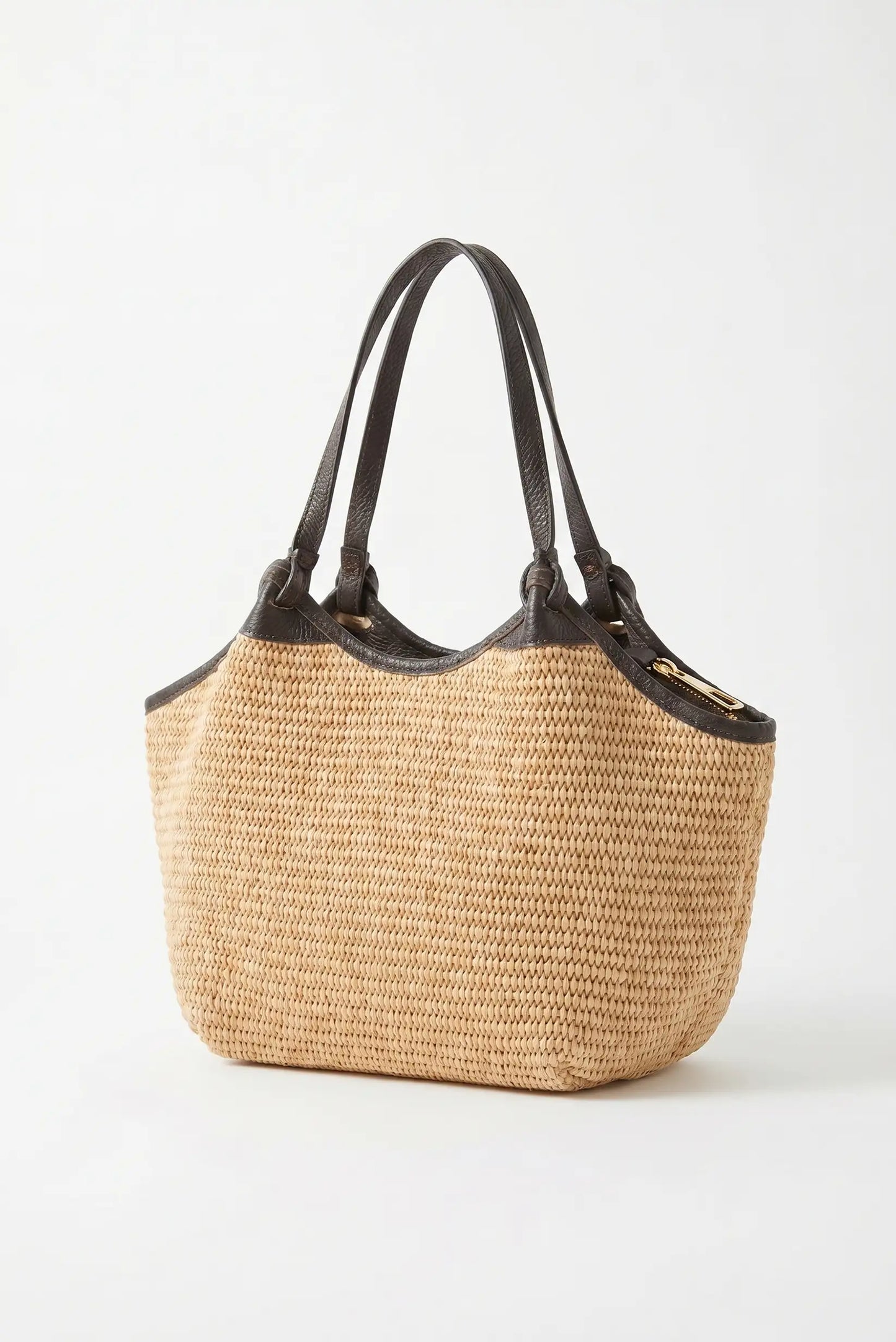Bolso rafia pequeño de mano y bandolera con detalles en piel