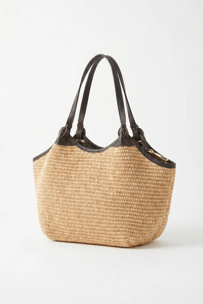 Bolso rafia pequeño de mano y bandolera con detalles en piel