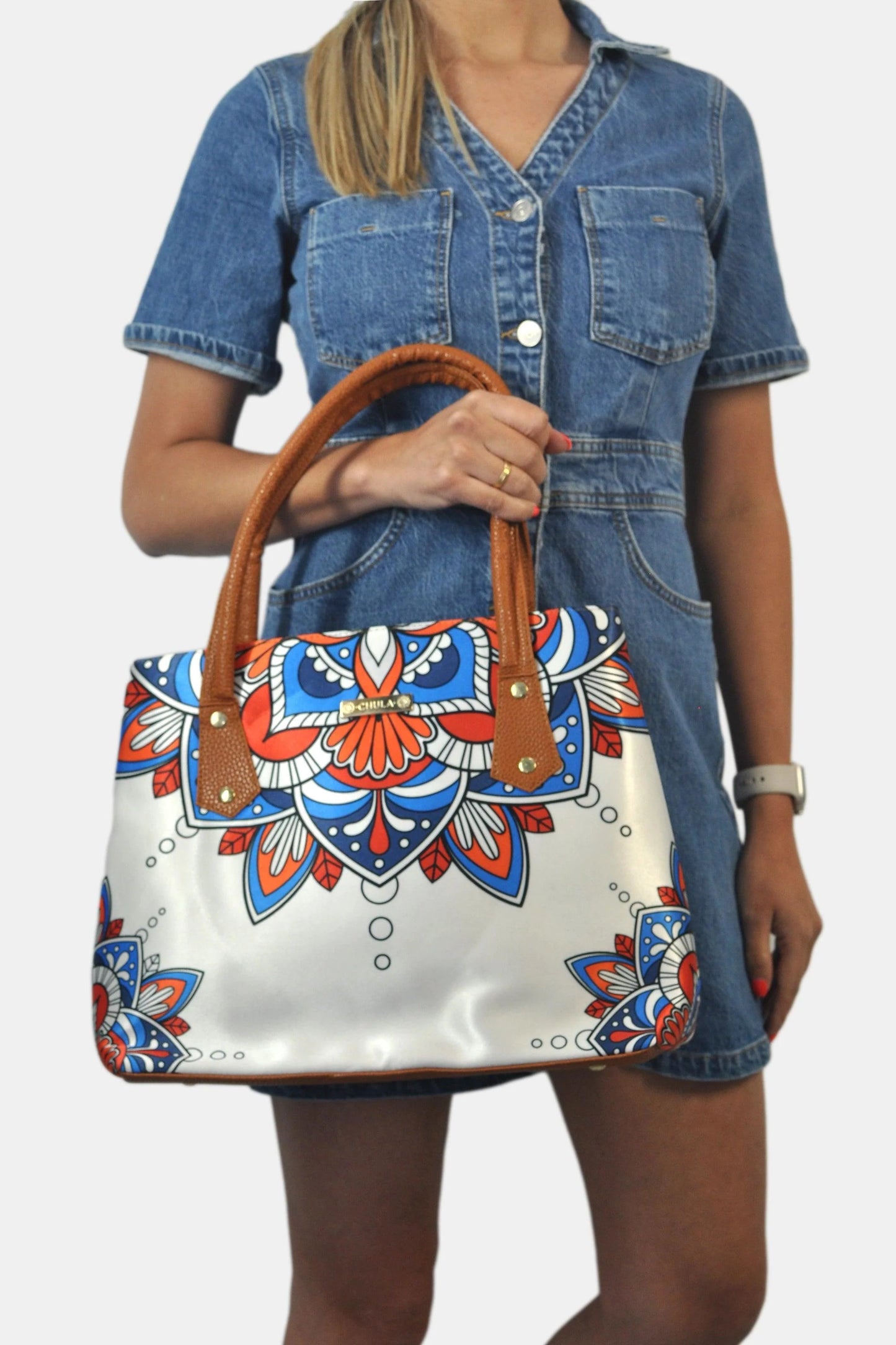 Bolso de hombro Shopper Tote de mujer Pupe Mándala Blanca | CHULA Tulum - CHULA Tulum