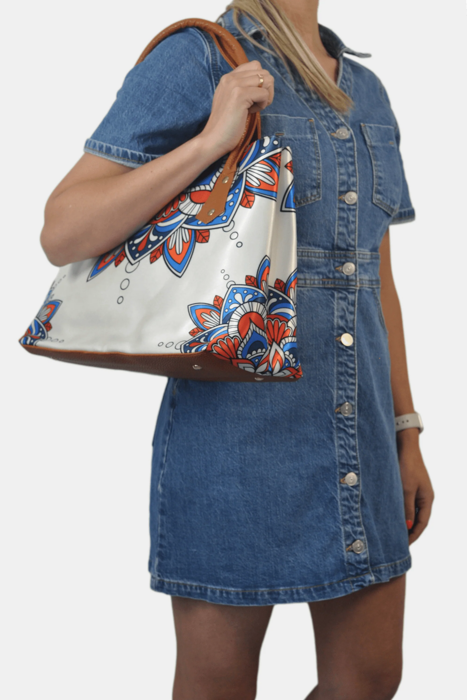 Bolso de hombro Shopper Tote de mujer Pupe Mándala Blanca | CHULA Tulum - CHULA Tulum