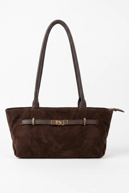 Bolso de mujer tipo ante marrón chocolate con asa larga de CHICA del Sur