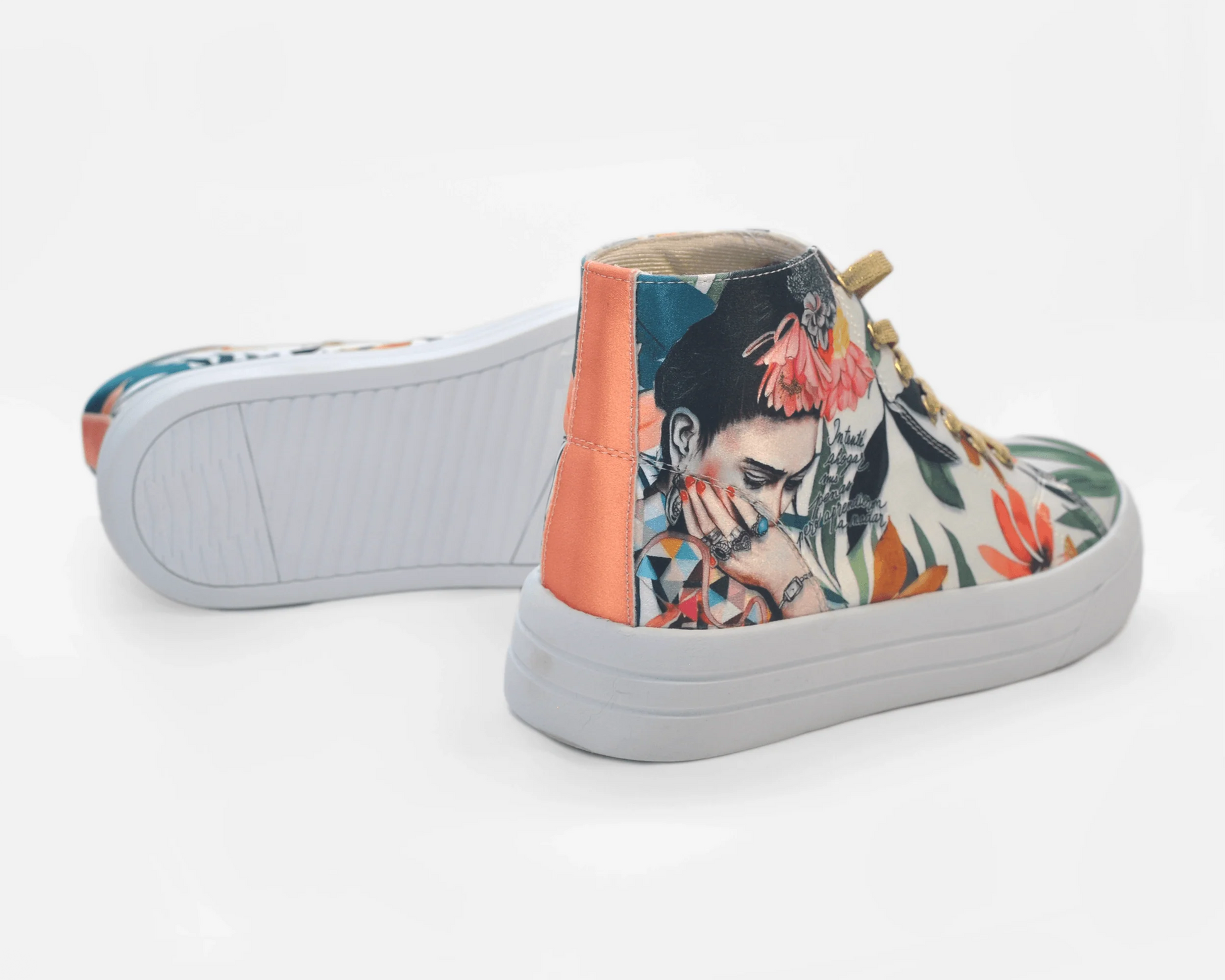 Botas Urbanas Altas de Mujer Frida Kahlo Hojas y Flores - Cuero Vegano | CHULA Tulum - CHULA Tulum