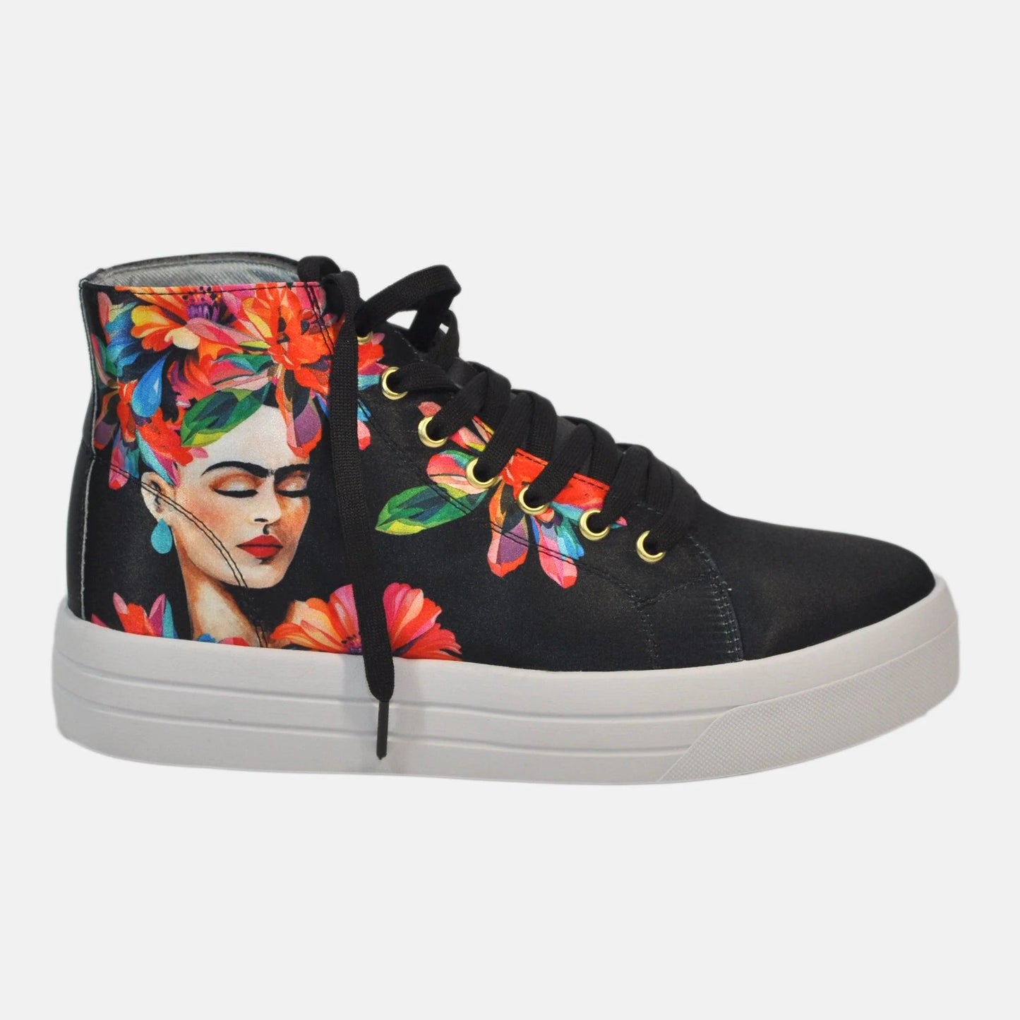 Botas Urbanas Altas de Mujer Frida Kahlo Red Daisies - Moda Sostenible | CHULA Tulum - CHULA Tulum