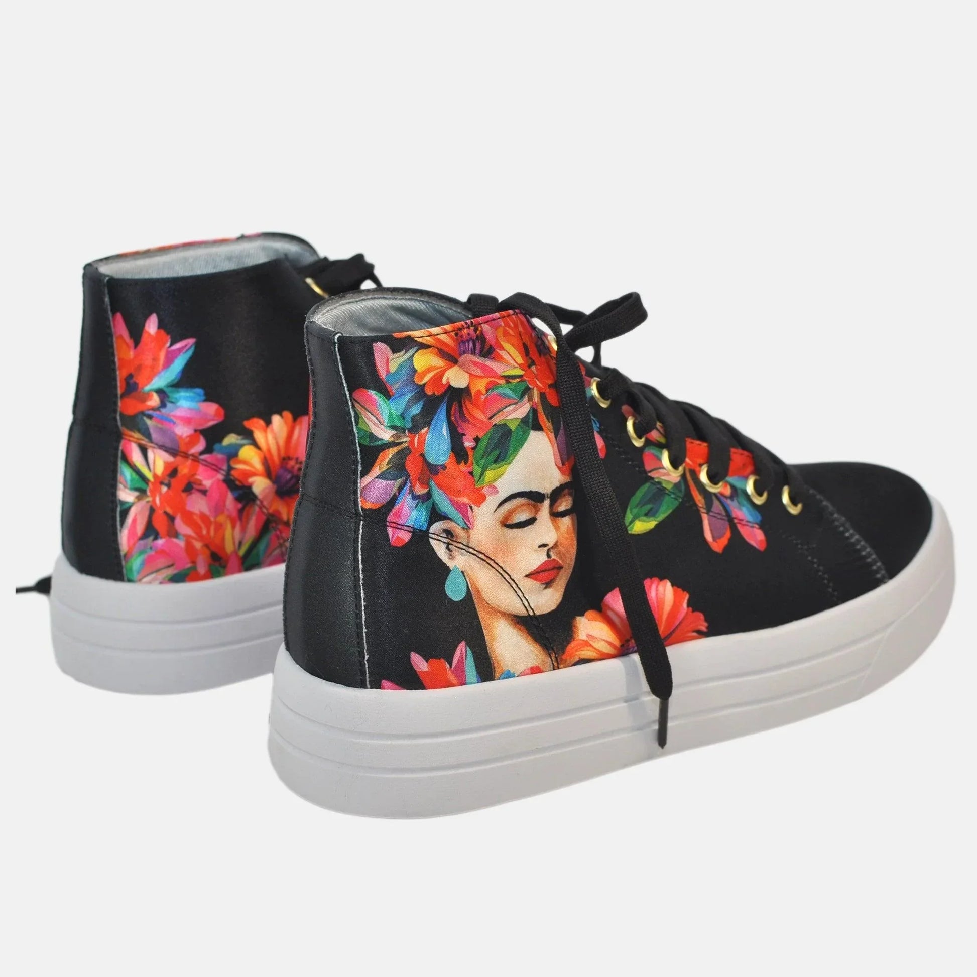 Botas Urbanas Altas de Mujer Frida Kahlo Red Daisies Moda