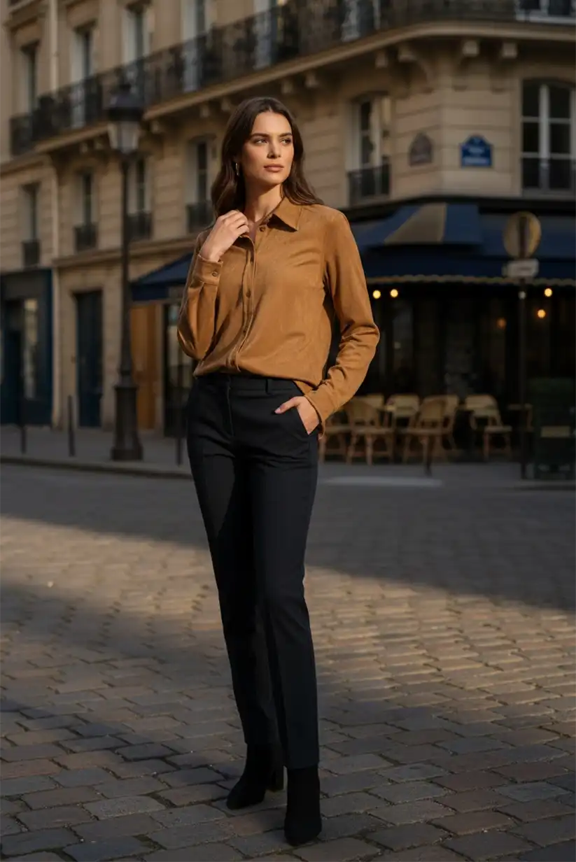 Camisa de mujer tipo ante manga larga - CHICA del Sur