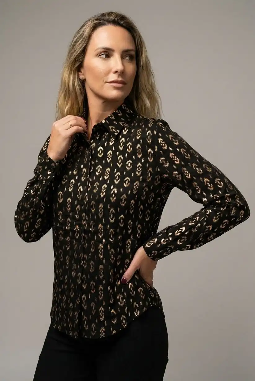 Camisa mujer negra con detalles dorados - CHICA del Sur