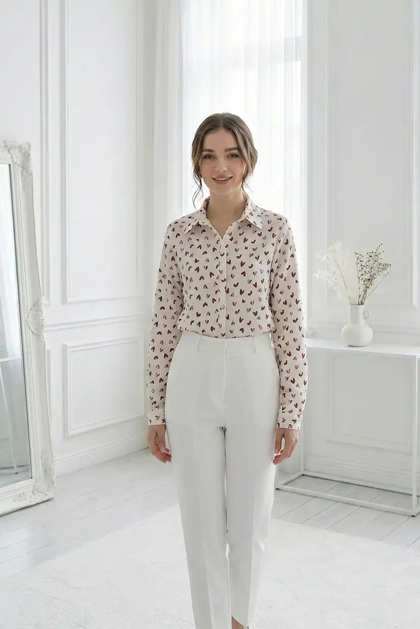 Camisa mujer blanca con corazones burdeos - CHICA del Sur