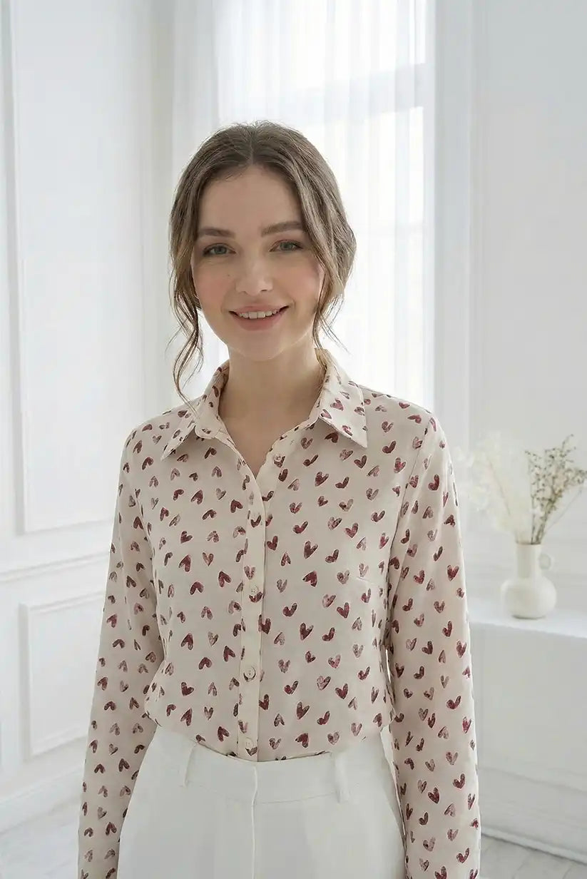 Camisa mujer blanca con corazones burdeos - CHICA del Sur