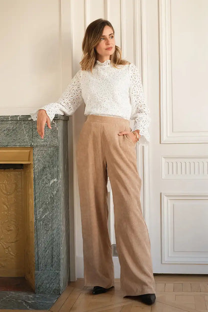 Blusa Blanca Encaje Mujer Manga Larga Cuello Alto Romántico - CHICA del Sur