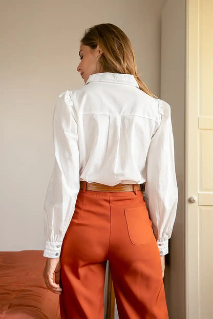 Camisa blanca bordada mujer manga larga algodón romántica cómoda - CHICA del Sur