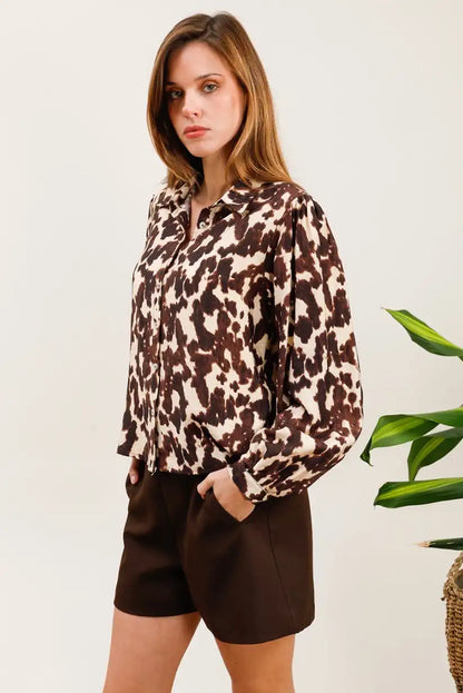 Camisa Animal Print Marrón Mujer Elegante Estilo Cómodo y Versátil - CHICA del Sur
