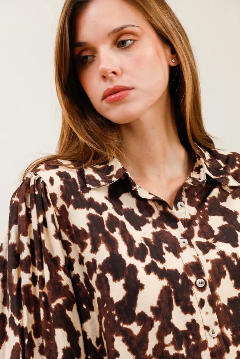 Camisa Animal Print Marrón Mujer Elegante Estilo Cómodo y Versátil - CHICA del Sur