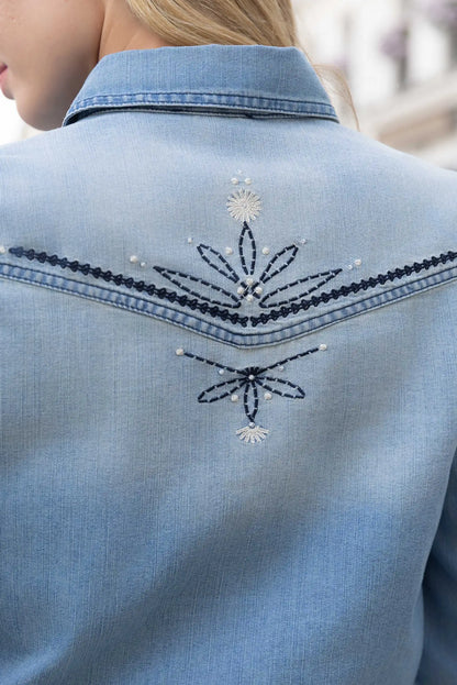 Camisa Vaquera Bordada Azul Denim Primavera