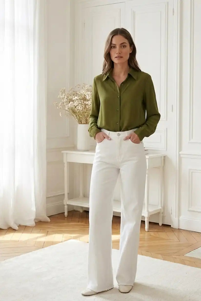 Camisa mujer manga larga verde oliva - CHICA del Sur