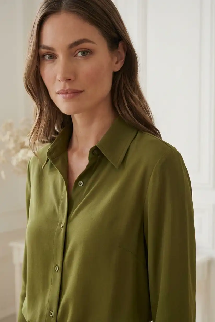 Camisa mujer manga larga verde oliva - CHICA del Sur