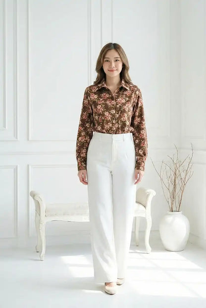 Camisa mujer manga larga marrón floral - CHICA del Sur