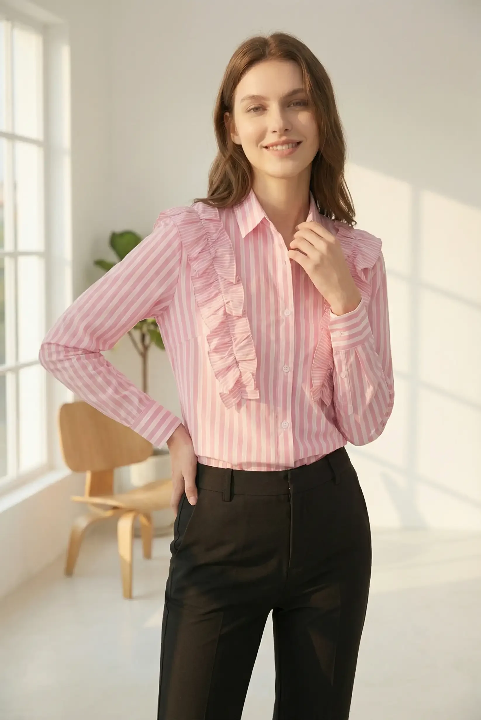 Pink striped shirt with ruffles 🌿 – CHICA del Sur