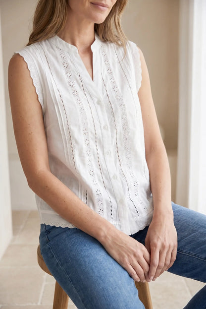 Camisa Mujer sin mangas Blanca Bordada