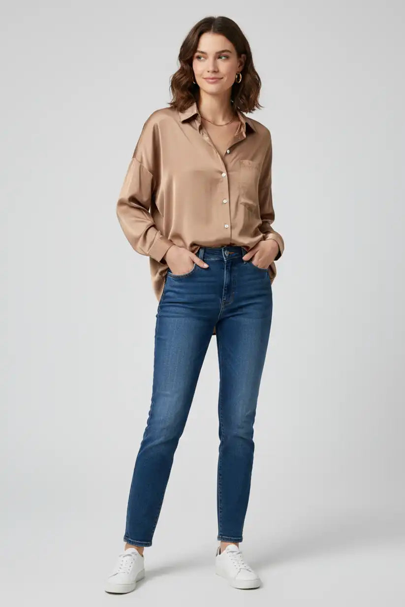 Camisa satinada de mujer