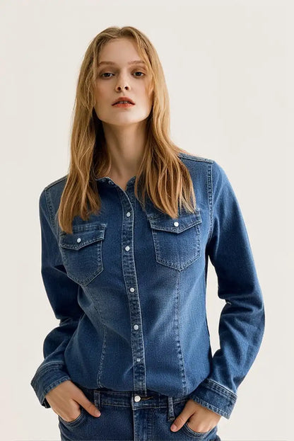 Camisa Vaquera Mujer Azul Denim con Bolsillos 100% Algodón - CHICA del Sur