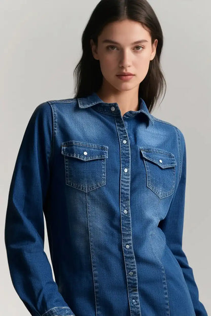 Camisa Vaquera Mujer Azul Denim con Bolsillos 100% Algodón - CHICA del Sur