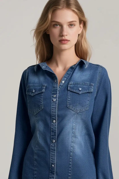 Camisa Vaquera Mujer Azul Denim con Bolsillos 100% Algodón - CHICA del Sur