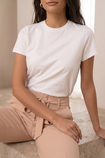 Camiseta Mujer Básica Blanca 100% Algodón Manga Corta